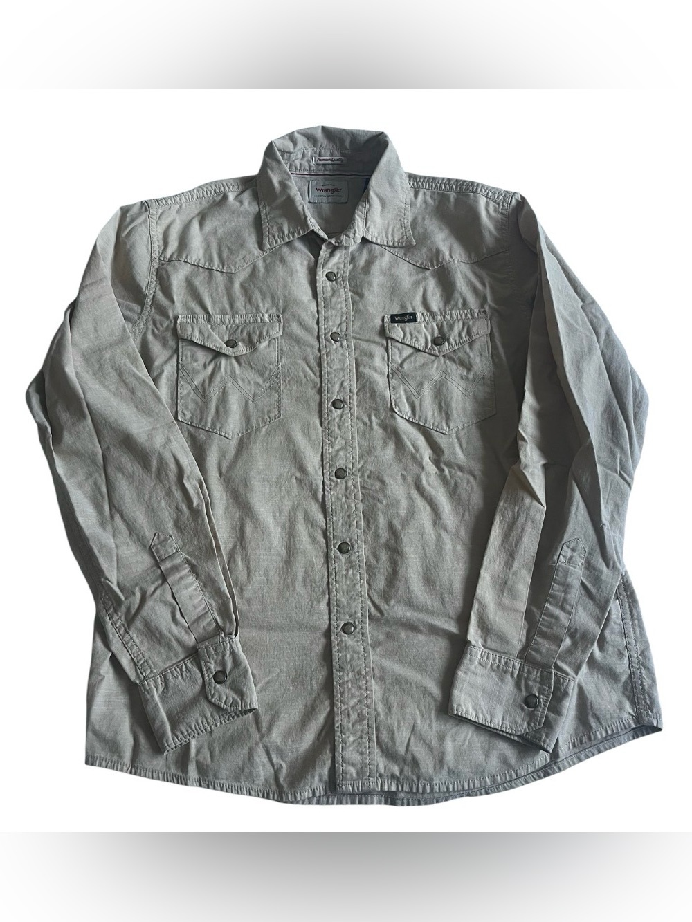 Wrangler Shirt Mens Medium Regular Fit Pearl Snap Long Sleeve Workwear Beige